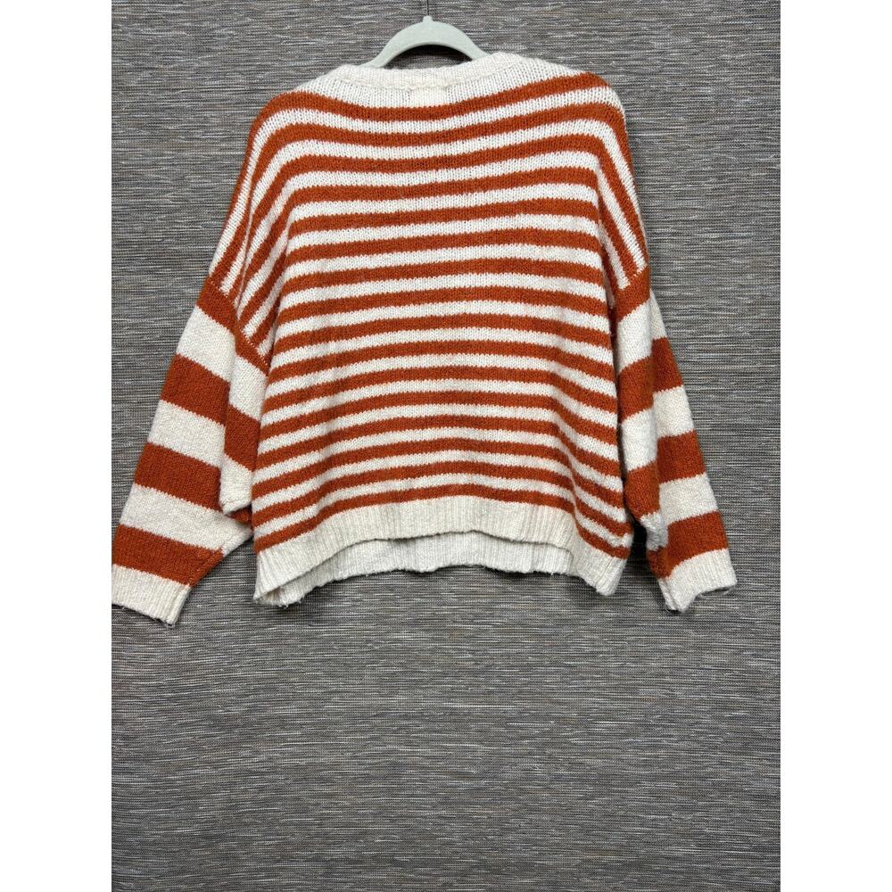 BIBI Sweater Womens L Orange White Stripe Dolman Sleeve Chunky Knit Pullover - Picture 2 of 7